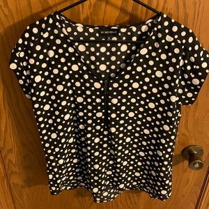 My Michelle medium black and white polka dot short sleeve top with front zip